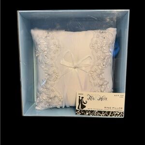 His & Hers Studio Wedding Ring Bearer Pillow Pearls, Ribbon, Lace ~ New in box